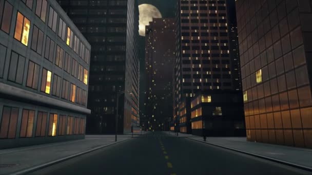 3D animation ενός άδειου δρόμου της πόλης τη νύχτα 2 — Αρχείο Βίντεο