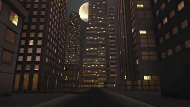 Città di notte strada vuota e la luna 1 — Video Stock