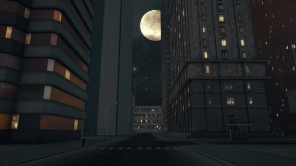Rua vazia de uma cidade noturna e lua cheia 2 — Vídeo de Stock