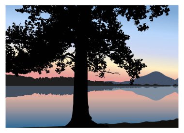 Ağaç silüeti Dağları Panoraması ile.