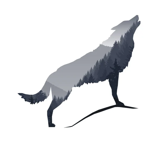 Silhueta de lobo uivante — Fotografia de Stock