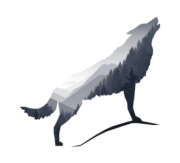 Silhouette of howling wolf — Stock Photo, Image