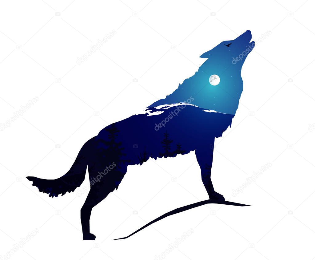 Silhouette of howling wolf 