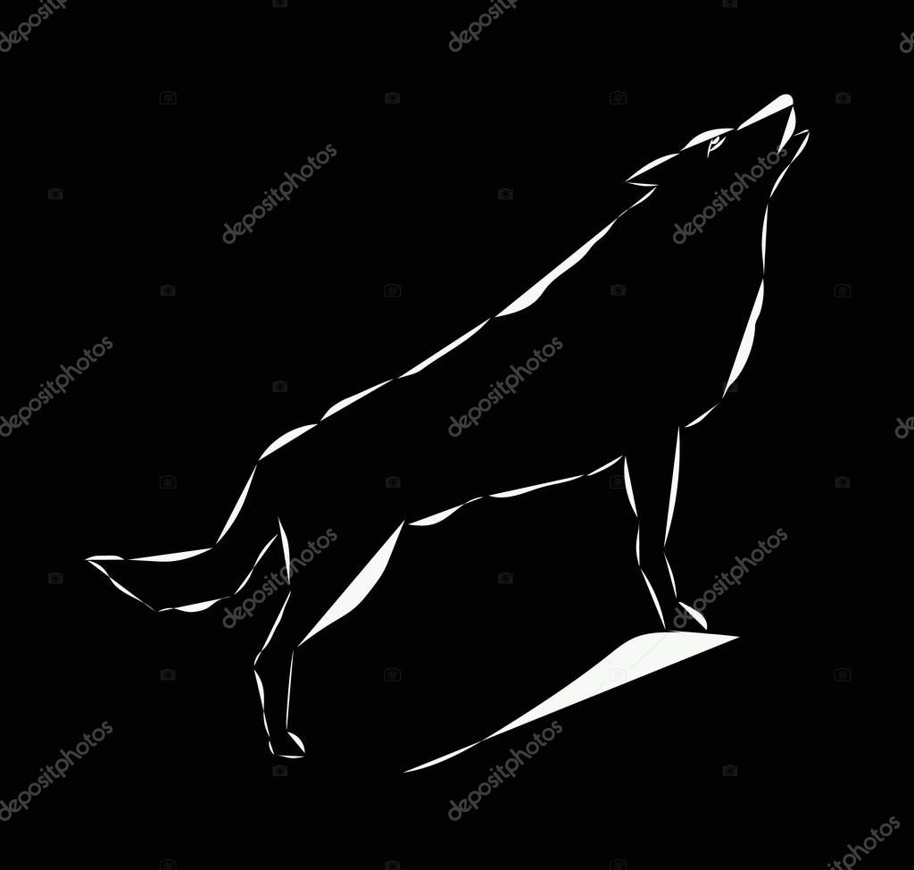Schematic logo icon of howling wolf on the black background.