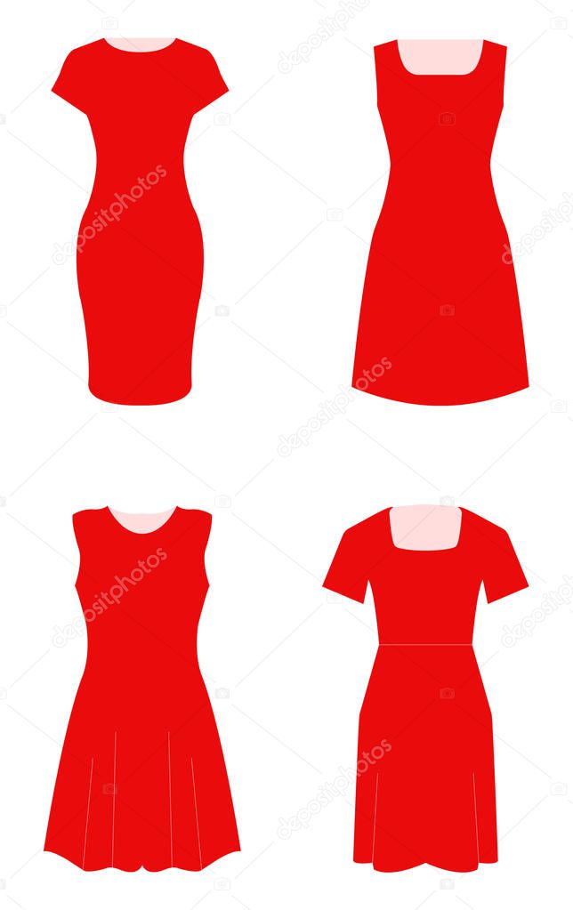 Set of four female dresses.