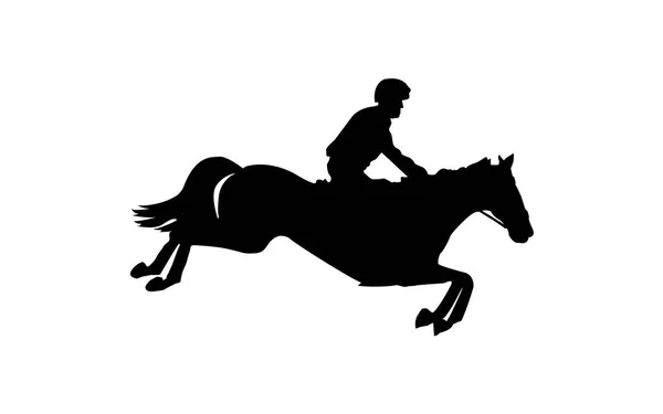Силуэт скаковой лошади с жокеем — стоковый вектор