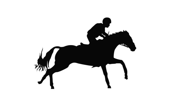 Silhueta de cavalo de corrida com jóquei . — Fotografia de Stock