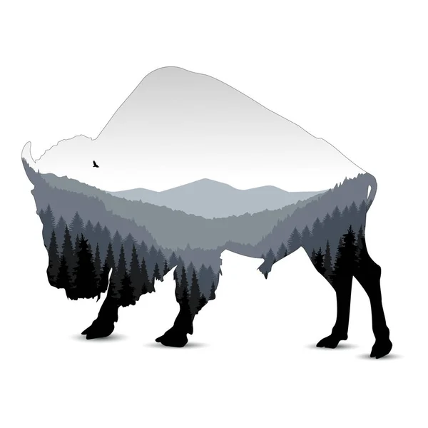 Silhouette von Bisons — Stockvektor