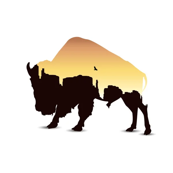 Silhouette of bison — Stock Vector