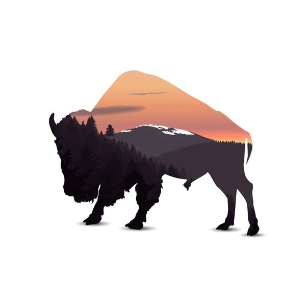 Silhouette von Bisons — Stockvektor
