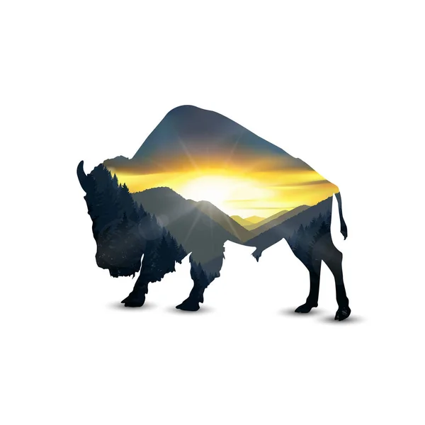 Silhouette von Bisons — Stockvektor