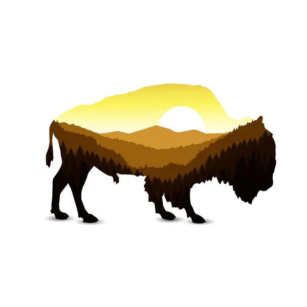 Silhouet voor bison — Stockvector