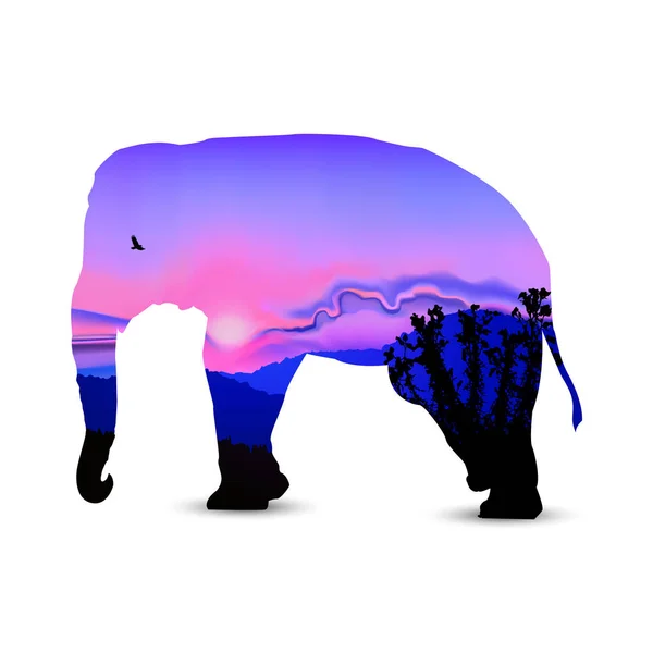 Silueta de elefante — Vector de stock