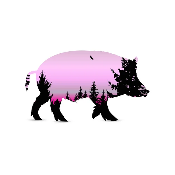 Silhouette von Wildschweinen — Stockvektor