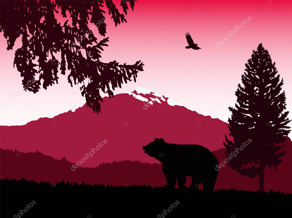 Background of mountain landscape. Pink tones.