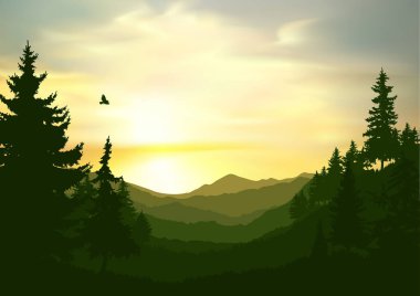 Doğa arka plan Dağları Panoraması. Renkli günbatımı vahşi Vadisi'nde. Rüzgarlı gökyüzü.  