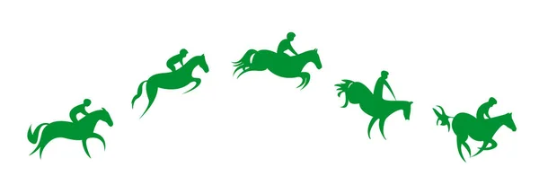 Uproszczone Wyścigów Konnych Jeździectwo Sylwetka Wyścigów Konnych Jockey Skoków Pięć — Zdjęcie stockowe
