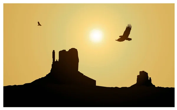Fondo Paisaje Imagen Desierto Occidental Rocas Águilas Voladoras Cielo Amarillo — Foto de Stock