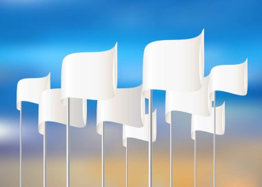 Gökyüzü arka plan üzerinde beyaz vektör bayrakları