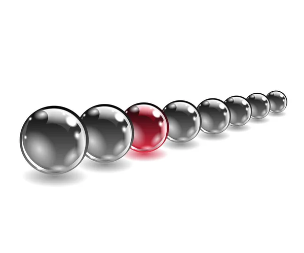 Uma esfera única vermelha veio adiante de uma linha de esferas pretas — Vetor de Stock