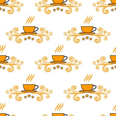 Kusursuz desenli, elle çizilmiş yarım yamalak çay ve kahve fincanları..