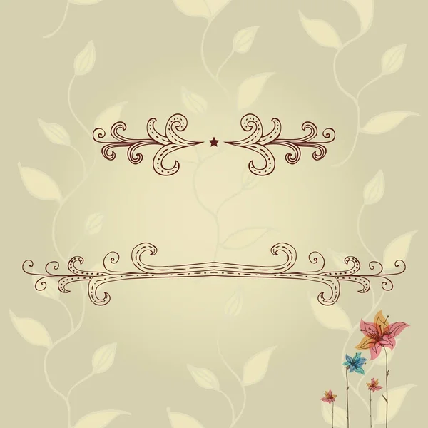 Plantilla vectorial de tarjeta de felicitación con marco de encaje, inscripción deseo sobre fondo floral . — Vector de stock