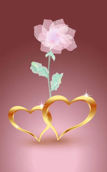 Oro, corazones de joyería con rosa — Vector de stock