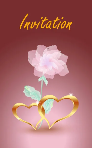 Oro, corazones de joyería con rosa. Diseño para invitaciones de boda, fiestas, etc. . — Archivo Imágenes Vectoriales