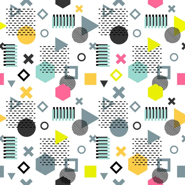 트렌디한 멤피스 카드입니다. 추상 완벽 한 패턴입니다. 레트로 스타일 텍스처, 패턴 및 기하학적 요소입니다. 현대 추상 디자인 포스터, 커버, 카드 디자인. — 스톡 벡터