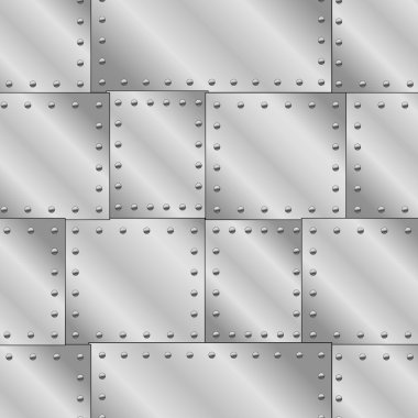 Perçinli metal levhalar ile dikişsiz vektör dokusu. Bu desen ile duvar kağıdı oluşturabilirsiniz, elemanların rengi istediğiniz gibi değiştirilebilir.