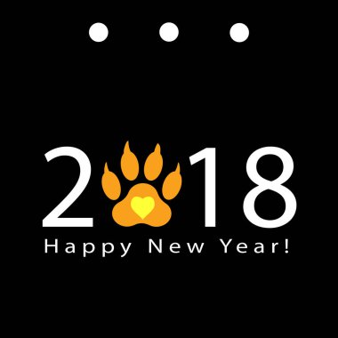 mutlu yeni yıl, tebrik kartı numarası ve köpeğin pençe izi ile. Vektör. İllüstrasyon