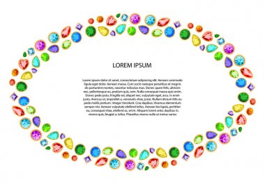 Oval çerçeve metin için yer ile değerli taşlar. Vektör