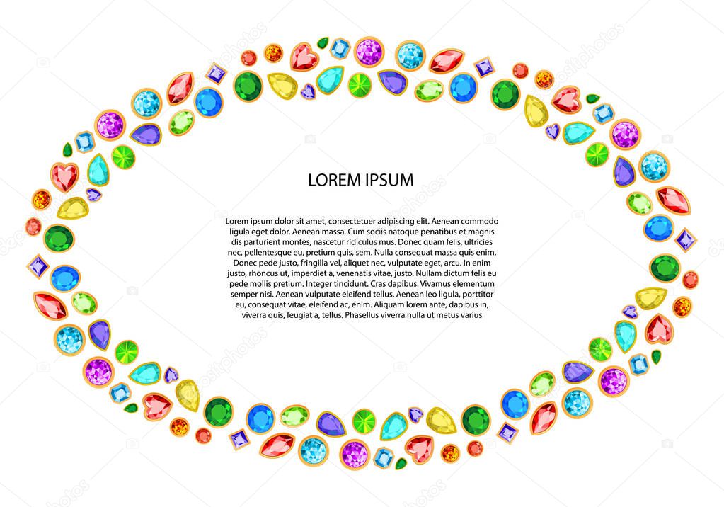 Oval frame of precious stones with space for text. Vector