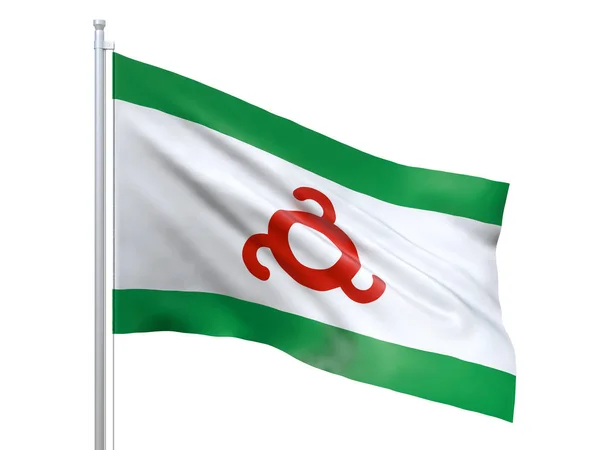 Ingushetia Republic (Sujeito federal da Rússia) bandeira acenando sobre fundo branco, de perto, isolado. Renderização 3D — Fotografia de Stock