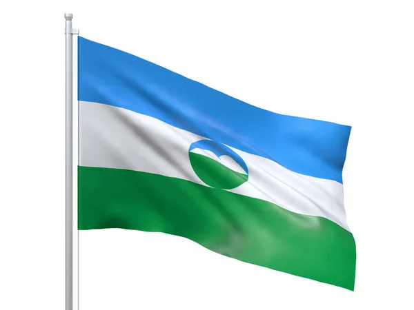 Bandiera Kabardino-Balkaria (soggetto federale della Russia) sventola su sfondo bianco, da vicino, isolato. Rendering 3D — Foto Stock