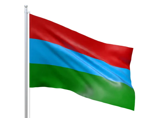 Bandiera della Repubblica di Carelia (soggetto federale della Russia) sventola su sfondo bianco, da vicino, isolata. Rendering 3D — Foto Stock