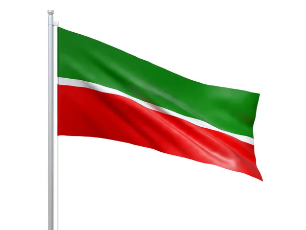 Tatarstan Republiek (Federaal onderdaan van Rusland) vlag zwaaien op witte achtergrond, close-up, geïsoleerd. 3d renderen — Stockfoto