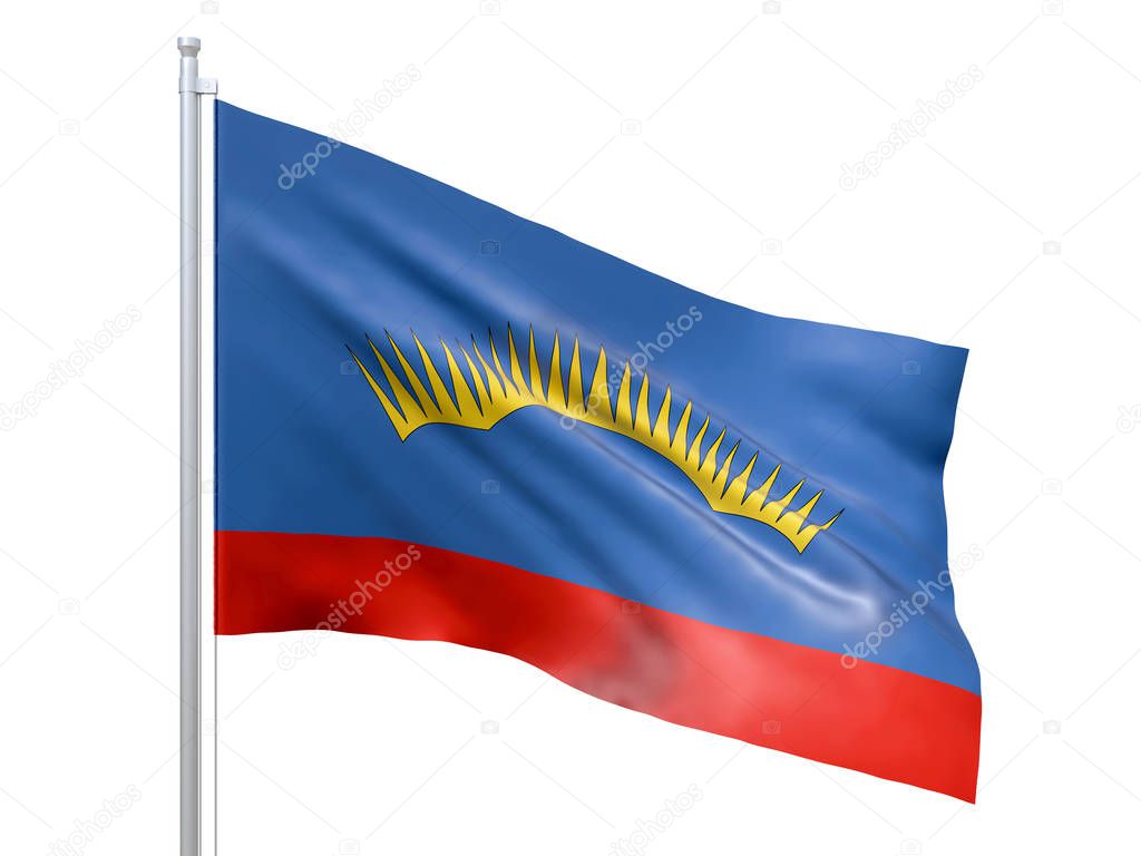 Murmansk oblast (Federal subject of Russia) flag waving on white background, close up, isolated. 3D render