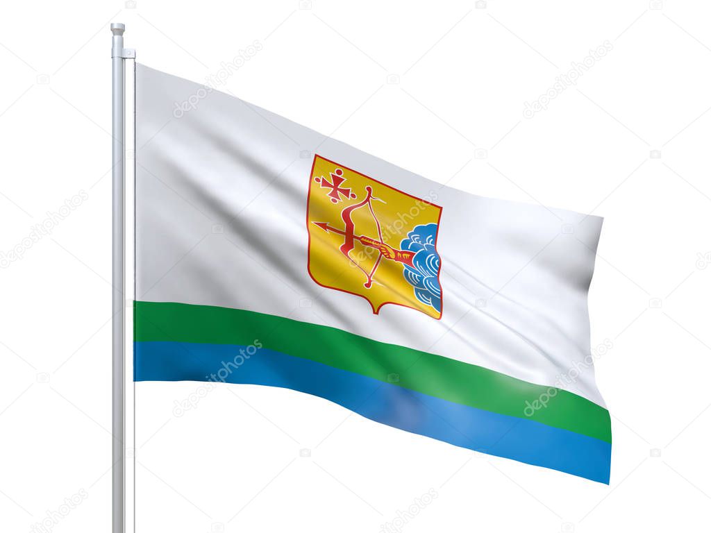 Kirov oblast (Federal subject of Russia) flag waving on white background, close up, isolated. 3D render