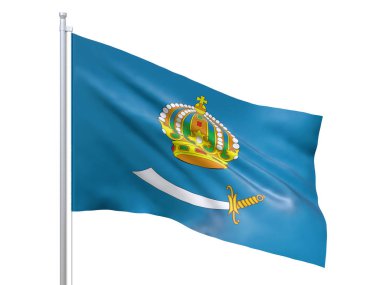 Astrakhan oblast (Federal subject of Russia) flag waving on white background, close up, isolated. 3D render