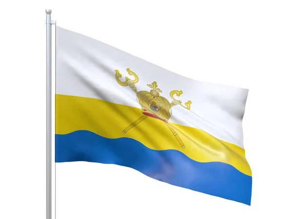 Mykolaiv oblast (Ucrânia) bandeira acenando sobre fundo branco, de perto, isolado. Renderização 3D — Fotografia de Stock