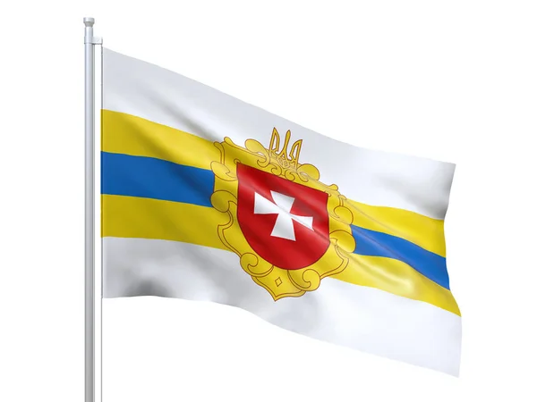 Rivne oblast (Ucraina) bandiera sventola su sfondo bianco, primo piano, isolato. Rendering 3D — Foto Stock