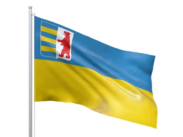 Zakarpattia oblast (Ucrânia) bandeira acenando sobre fundo branco, de perto, isolado. Renderização 3D — Fotografia de Stock