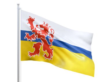Limburg (Hollanda eyaleti) beyaz arka planda dalgalanan bayrak, yakın, izole. 3 Boyutlu Hazırlama