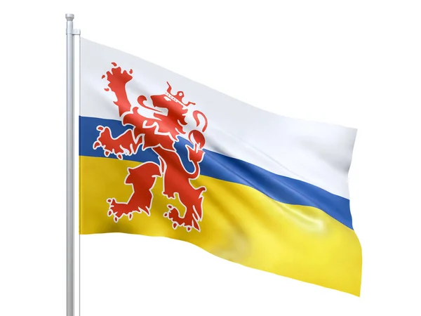 Limburg (Hollanda eyaleti) beyaz arka planda dalgalanan bayrak, yakın, izole. 3 Boyutlu Hazırlama