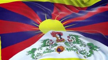 Tibet bayrağı son derece detaylı kumaş dokusuyla rüzgarda dalgalanıyor. Kusursuz döngü