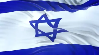 İsrail bayrağı son derece detaylı kumaş dokusuyla rüzgarda dalgalanıyor. Kusursuz döngü