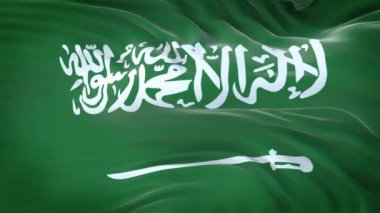 Suudi Arabistan bayrağı son derece detaylı kumaş dokusuyla rüzgarda dalgalanıyor. Kusursuz döngü