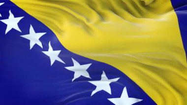 Bosna-Hersek bayrağı son derece detaylı kumaş dokusuyla rüzgarda dalgalanıyor. Kusursuz döngü