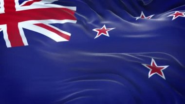 Yeni Zelanda bayrağı son derece detaylı kumaş dokusuyla rüzgarda dalgalanıyor. Kusursuz döngü